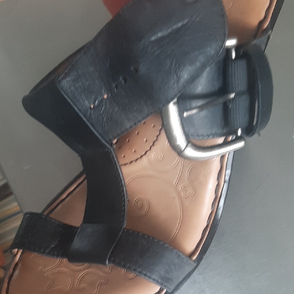2 PAIR👡BORN👡Black&Brown LEATHER Wedge Sandals Size 8 - Picture 11 of 13
